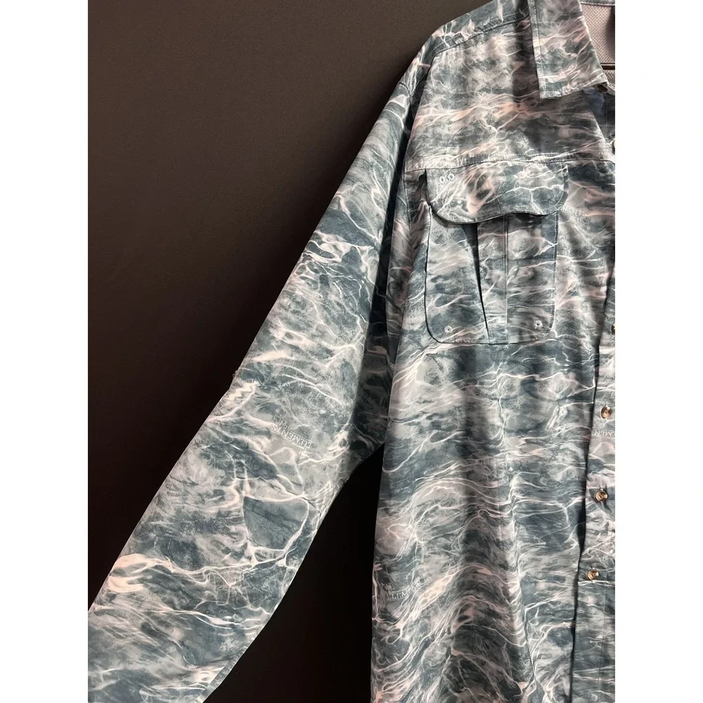 Mossy Oak Elements Long Sleeve Water Camo Fishing Hunting Vented Shirt 2XL‎